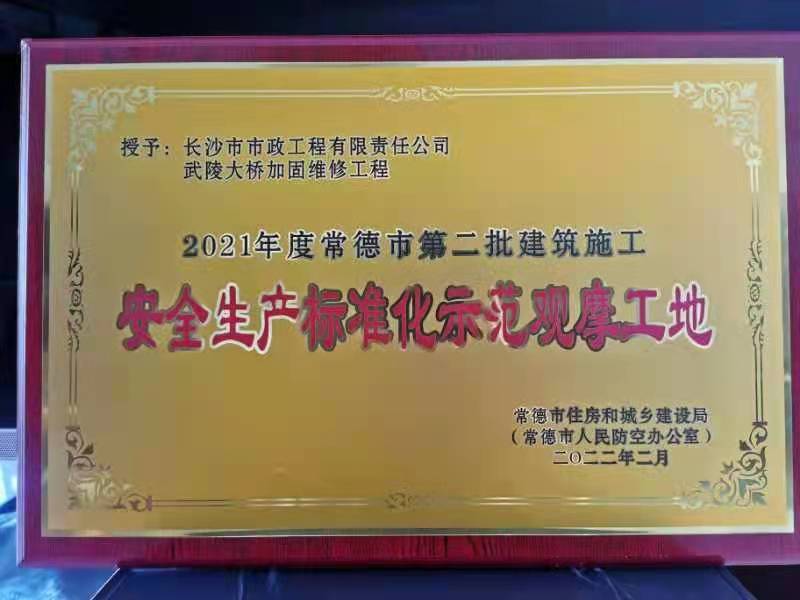 喜訊 ！常德市武陵大橋項目榮獲2021年度安全生產(chǎn)標準化示范觀(guān)摩工地